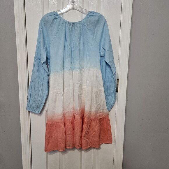 Simply Southern Red White & Blue Ombré Long Sleeve Peasant Dress Size Small SM - Picture 2 of 5